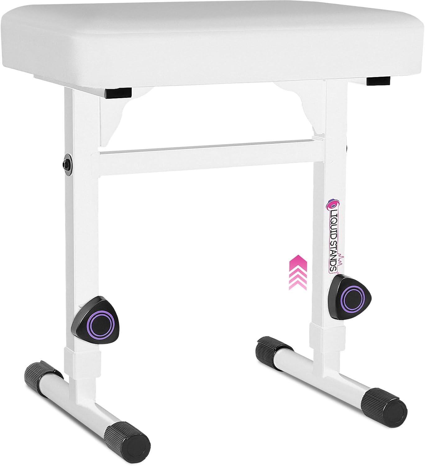 Liquid Stands Adjustable Piano Bench White – Music Keyboard Bench Seat for Digital & Electric Pianos – Stylish Seating, Comfortable, Sturdy, Padded Cushion for Musicians Piano Stool Chair (PU Leather)