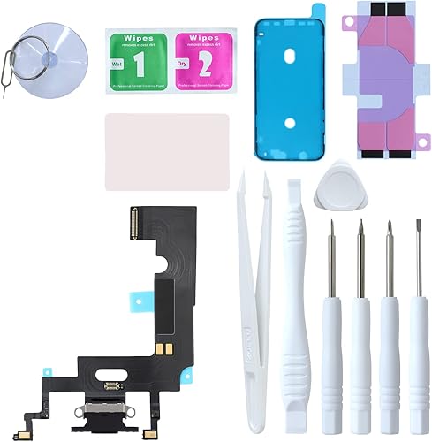 Reemplazo del puerto de carga para iPhone XR, conector de base y montaje de micrófono con herramientas de reparación para iPhone XR de 6.1 pulgadas,