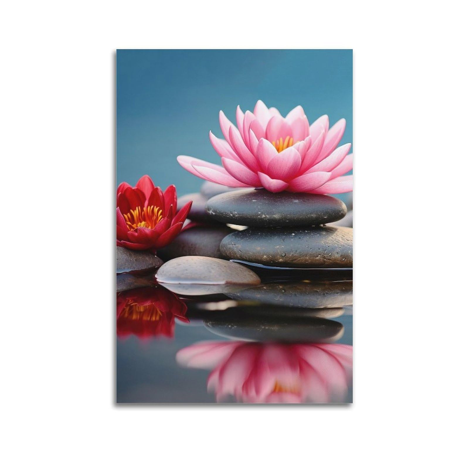 ZSZWHJ Zen Stones Poster Tranquil Lotus And Stones Poster Decorative Painting Canvas Wall Posters And Art Picture Print Modern Family Bedroom Decor Posters 24x36inch(60x90cm)