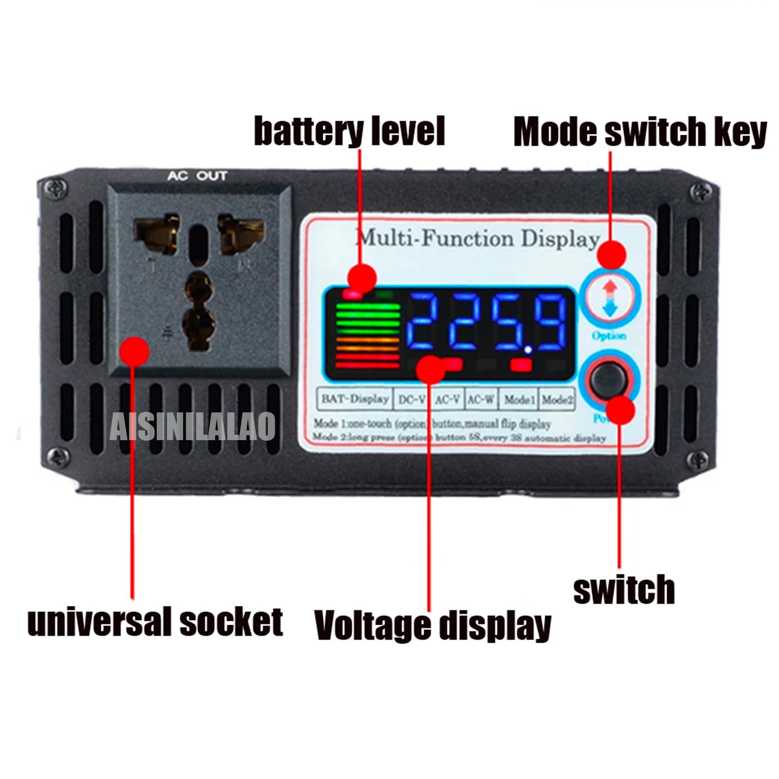 72V A 110V 3000 Watt Pure Sine Wave Inverter, DC 12V A 220V AC Power Inverter per Veicolo, RV, Camion, off-Grid, Auto Power Inverter