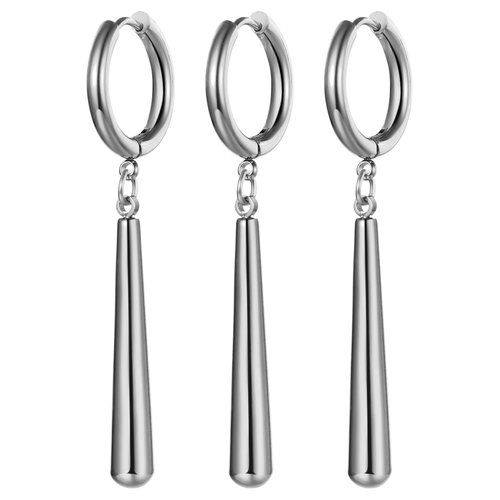 JewelryWe Men Roronoa Zoro Earrings: 3 Pieces Gold Silver Black Dangle Drop Stainless Steel Clip On Hanging Stainless Steel Earrings Jewellery for Anime Lovers