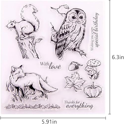 Miniatura 2 de Sellos transparentes de búho de ardilla para decoración de tarjetas, álbumes de recortes, diseño de calabaza, hongo zorro, calabaza, sello