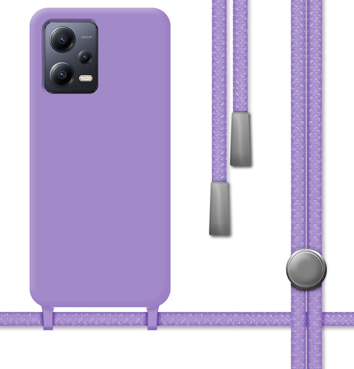 Tumundosmartphone Liquid Silicone Case with Cord for Xiaomi Redmi Note 12 5G Purple, dark purple