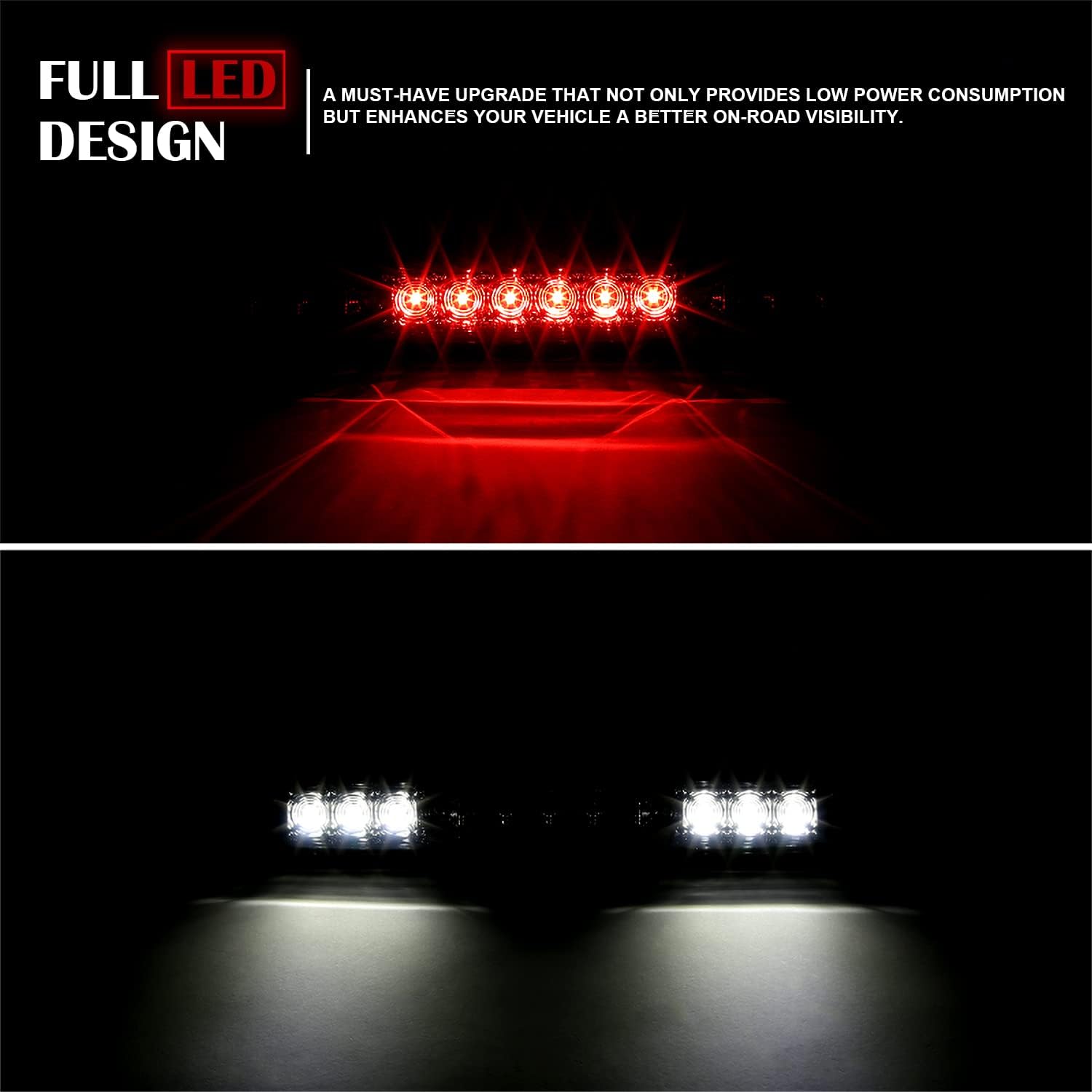 SPEC-D TUNING Smoke LED 3rd Brake Light Compatible with 2007-2012 Chevy Silverado, 2007-2012 GMC Sierra 1500/2500/ 3500