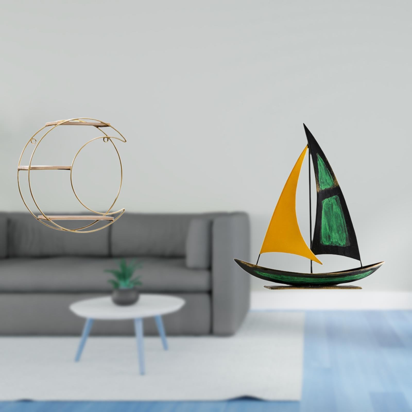 SECRET DESIRE Modern Multifunctional Wall Mounted Shelf with Iron Sailboat Sculpture Tabletop Ornament for Collectibles Trophy Feng Shui Decor Centerpiece Desk Bookshelf|Bath|Shelves-image-9