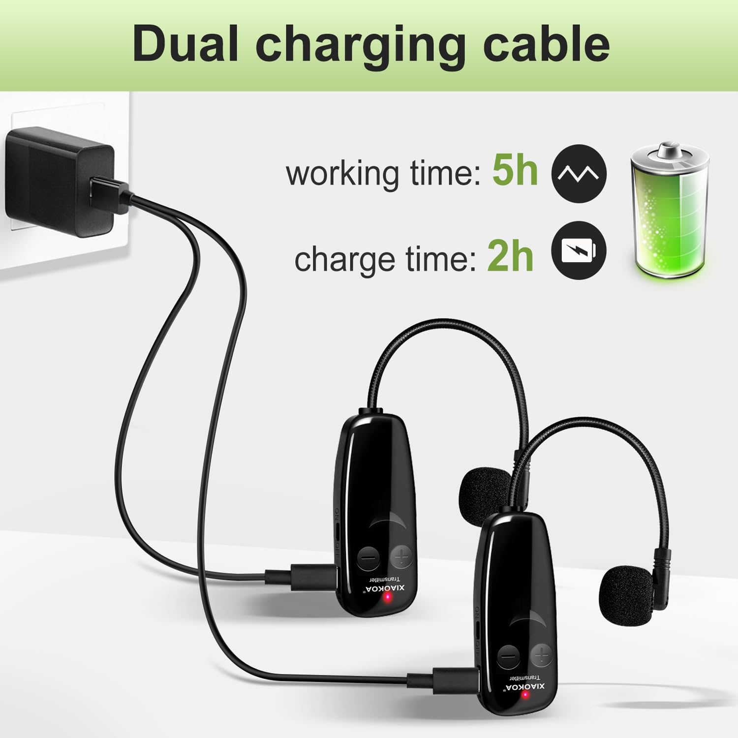 Microfono Senza Fili,Microfono ad Archetto Wireless,UHF Wireless Doppio Microphone con Display Digitale a LED,per Guida Turistica/Insegnamento/Promozione/Discorso