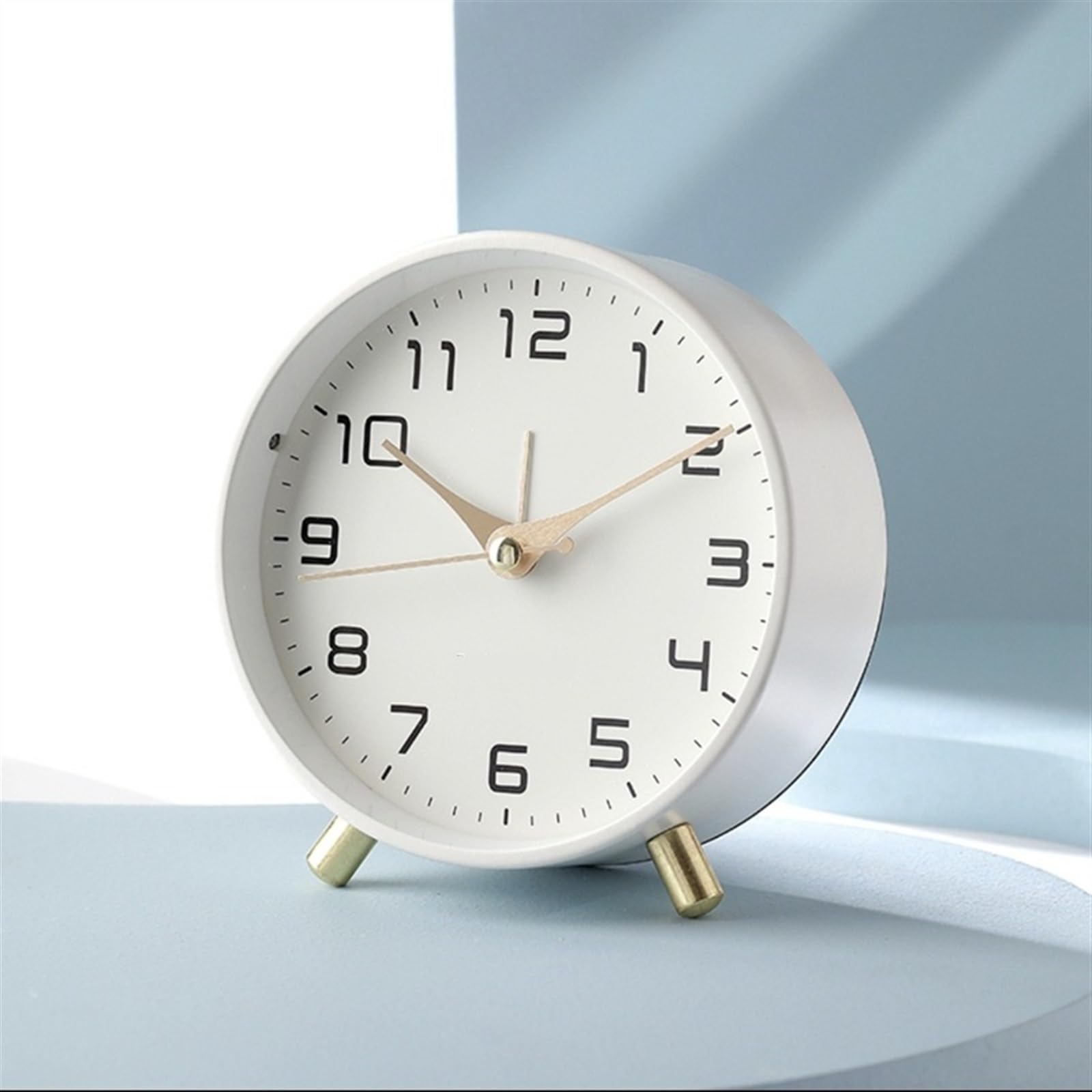 Despertador, Reloj de escritorio pequeño, analógico, silencioso(White)