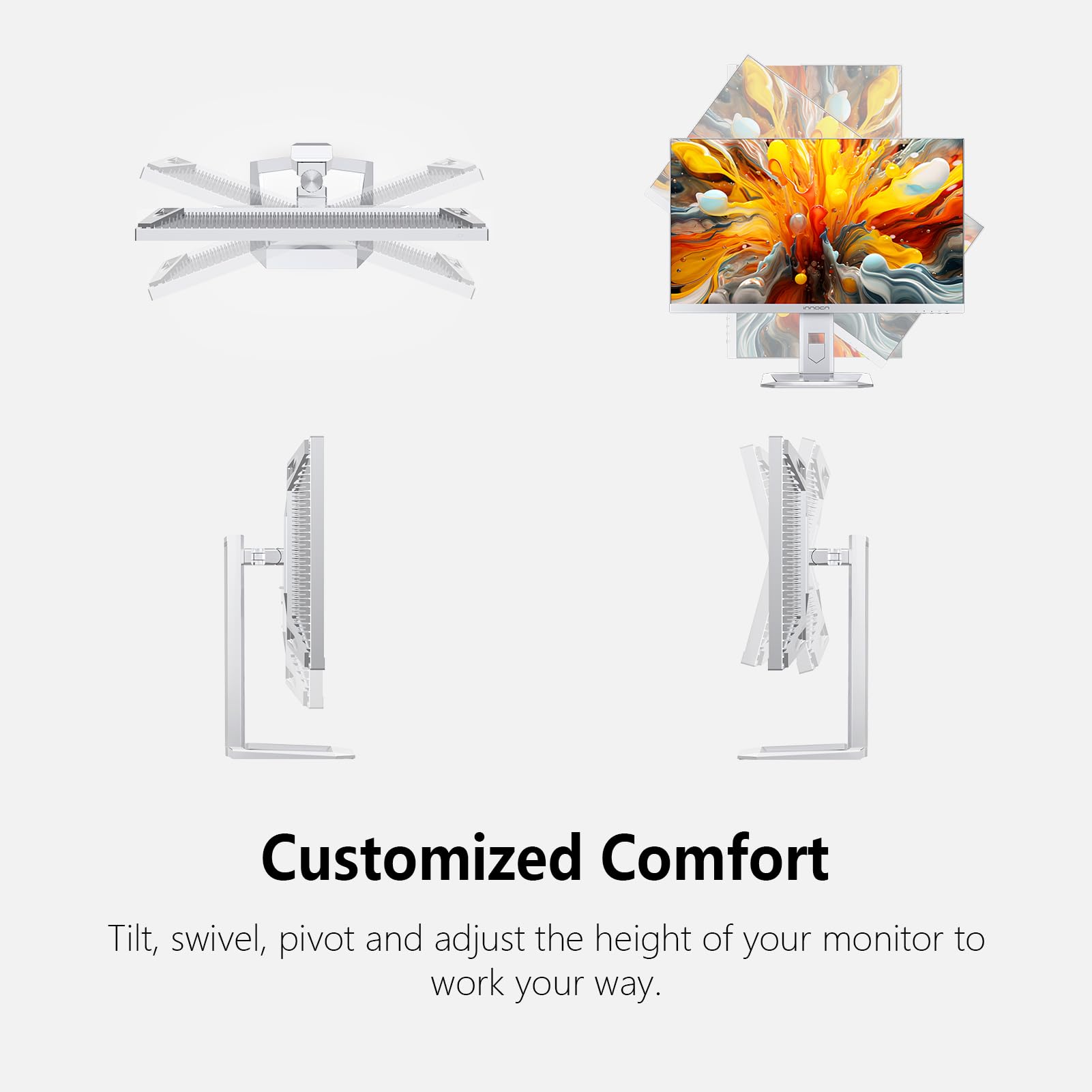 INNOCN 27" 4K Monitor Gaming 160Hz UHD 3840 x 2160p 1ms IPS HDR1000 HDMI 2.1 Computer Monitor, 99% DCI-P3, USB Type-C Connectivity, Pivot Sensor, Height Adjustable Stand - 27M2V