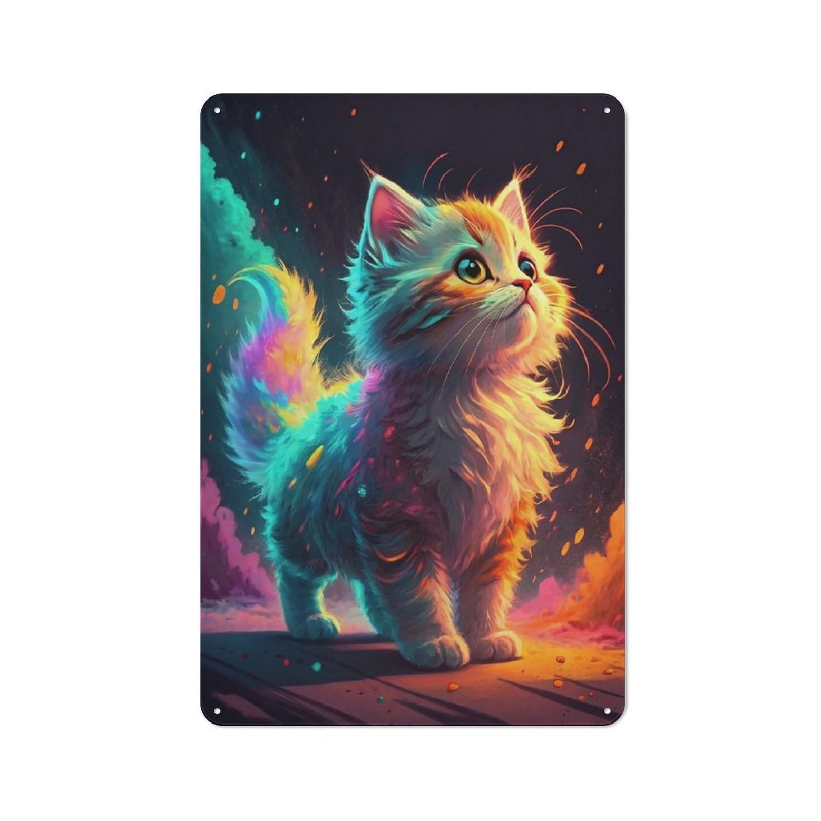 Vibrant Rainbow Kitten Farmhouse Metal Sign 30x20cm, Rustic Country Wall Plaque for Farmhouse Kitchen, Pantry Or Dining Area