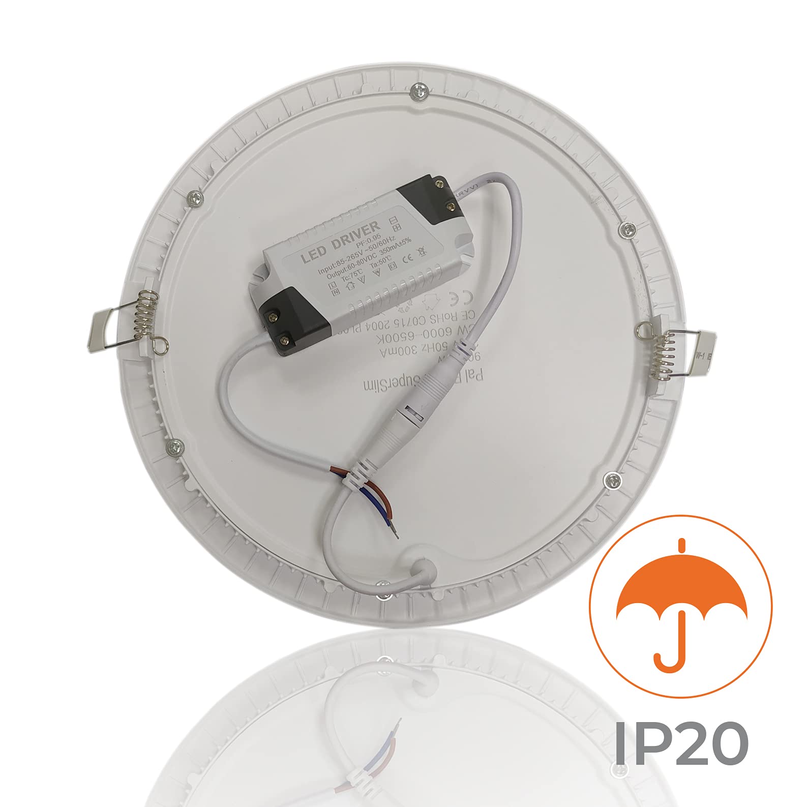 Lot de 2 Panneau LED Encastrable Downlight Rond Plat 300mm 24W Blanc Froid 6500K 2200 Lumens Driver inclus