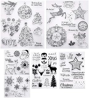6 Sheets Christmas Theme Clear Stamps Different Style Christmas Silicone Clear Stamps with Snowflake Santa Deer Tree Pattern for Card Making Decoration and DIY Scrapbooking