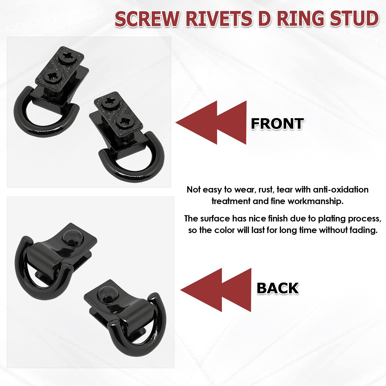 6 Kit Rivetti A Vite A D Per Borse E Pelletteria Fai Da Te, Anelli Metallici Neri Con Viti, Hardware Per Accessori Pelle - 4