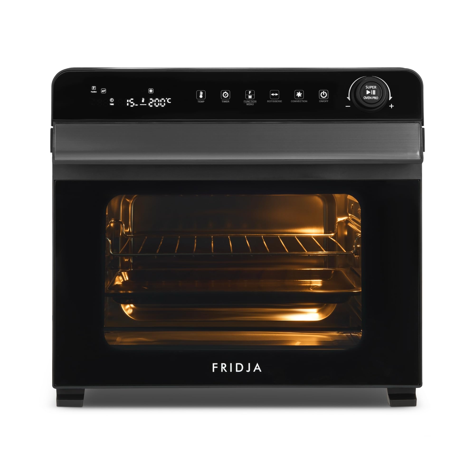 Fridja Super Oven Compact Digital Air Fryer Oven, Intelligent Presets, Powerful Convection Fan, Easy to Clean, Fast and Versatile, Stainless Steel Interior, Easier Cooking