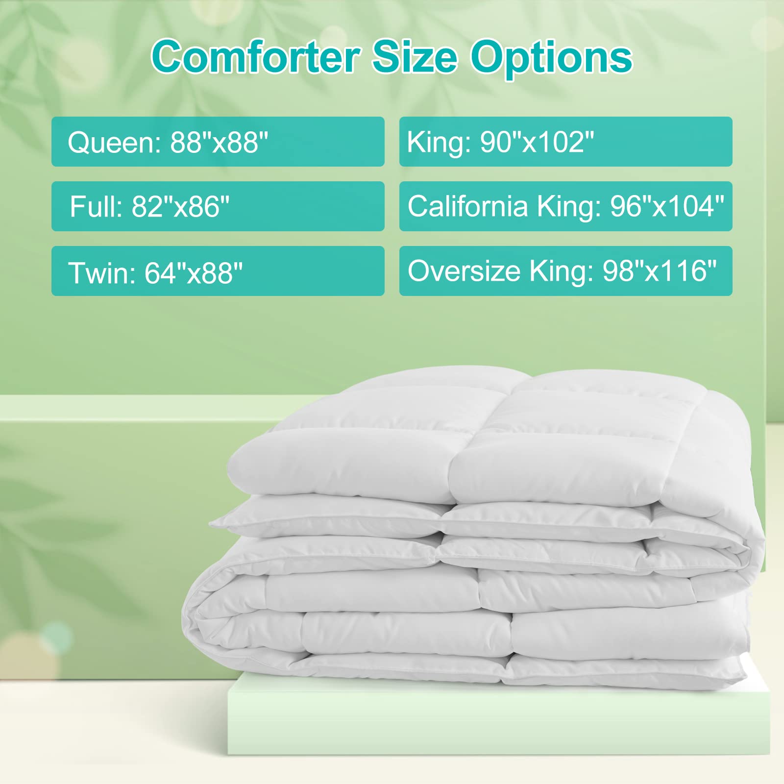 MERITLIFE Oversized King Comforter All Season Quilted Down Alternative Bed Comforter Cooling 2100 Series Reversible Lightweight Breathable Duvet Insert with Corner Tabs(White,98 * 116)