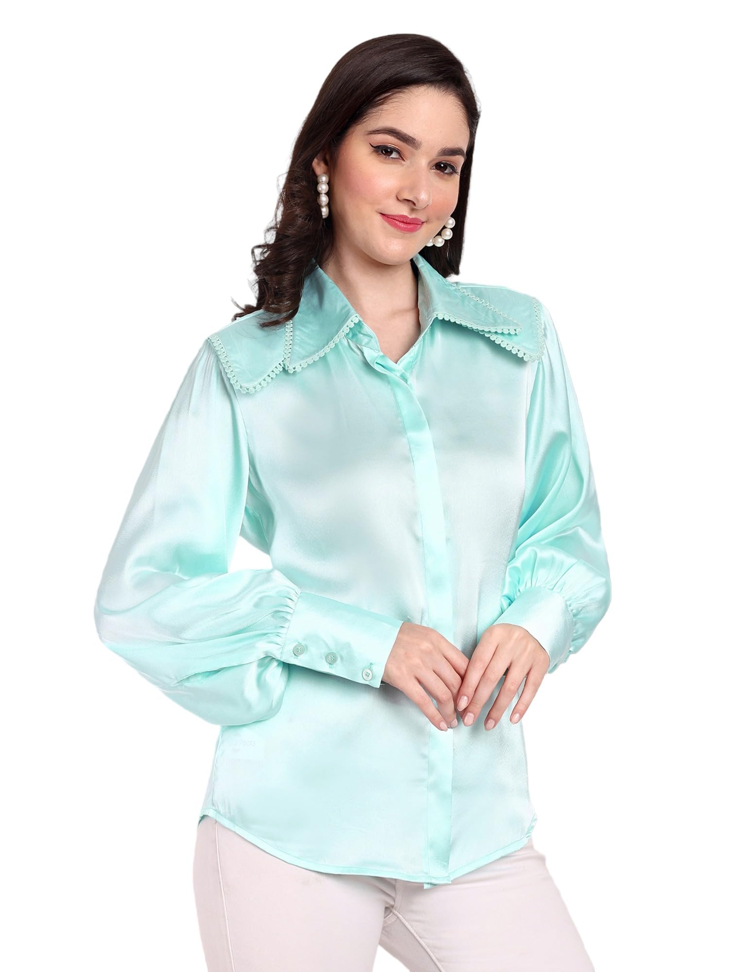 PEZOS & POOTS Royal Satin Shirt with Double Detailing Collar Long and Cuff