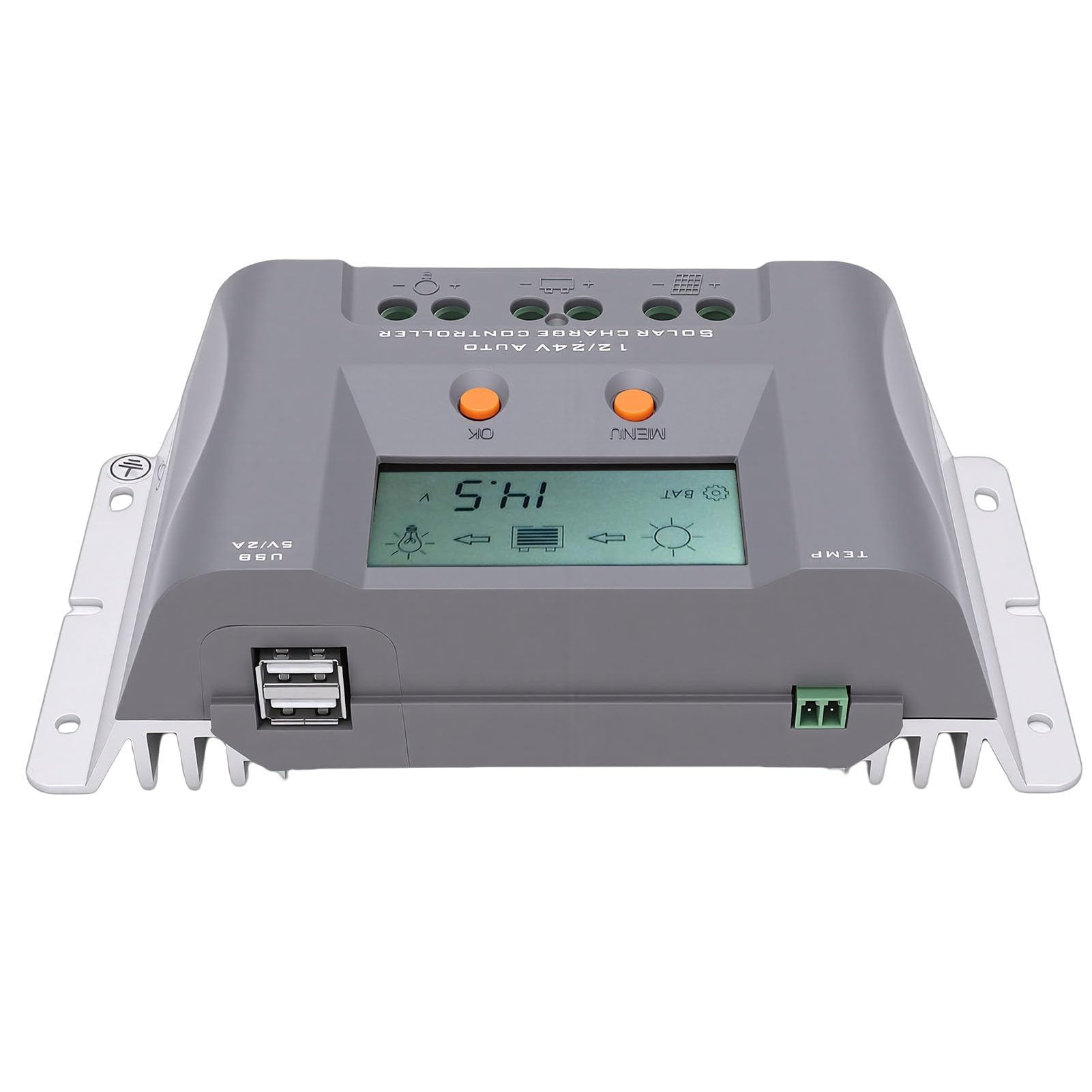 Tissting Controlador Carga Solar MPPT 40A con Pantalla LCD y USB - Controlador de Panel Solar con Reconocimiento Automático para Batería Gel AGM Litio y Aplicaciones Versátiles