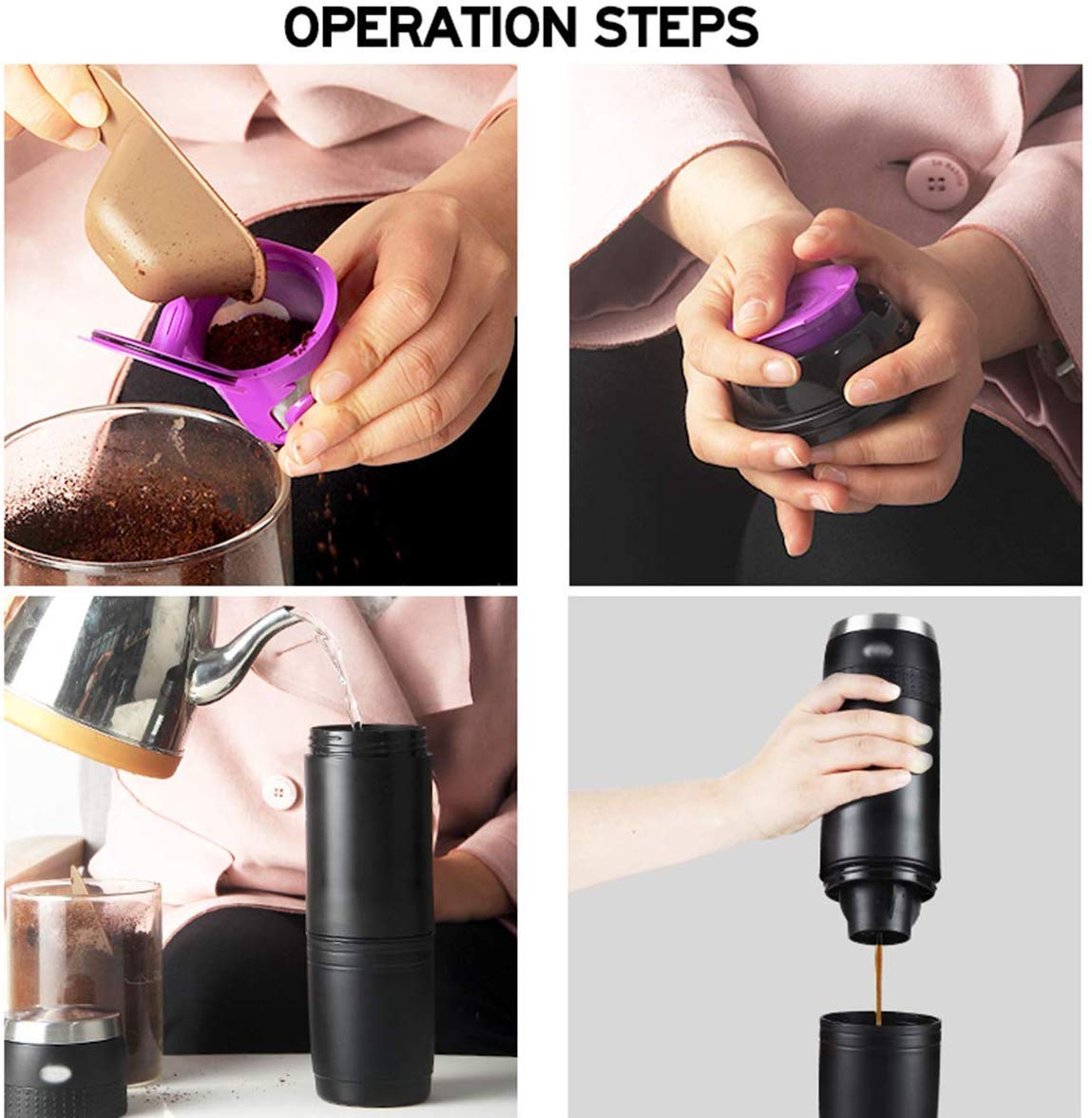 Ekspres do kawy Przenośny ekspres do kawy, Ekspres do kawy kompatybilny z kempingiem, na baterie, Tryb jednego przycisku, Zgodny z kapsułką Nespresso, Ekspres do kawy Compa Interesting