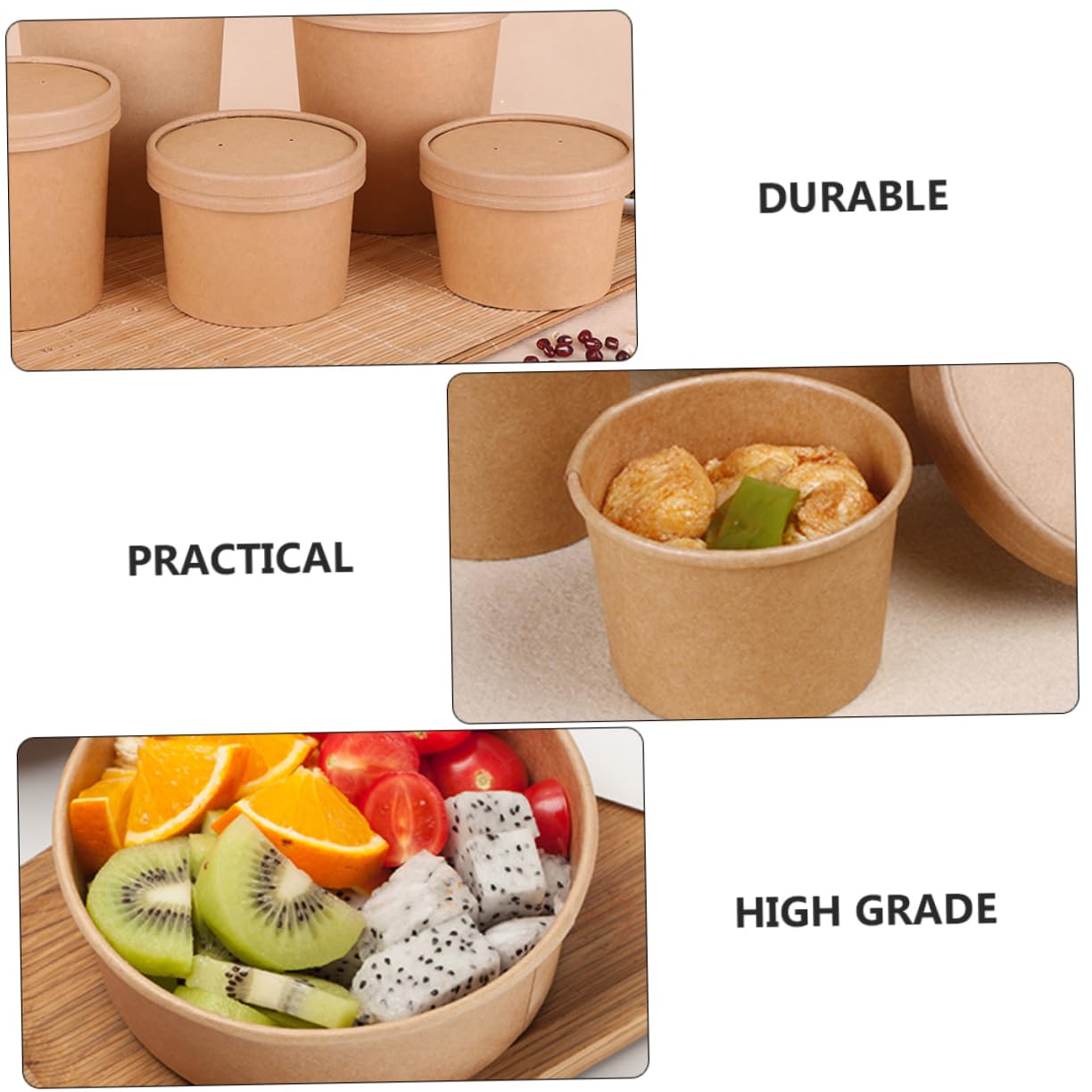 SOLUSTRE Fast Food Box Paper Takeaway Container Lid Stylish Round Shape Easy to Use