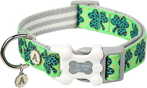 ARING PET Collar de perro del día de San Patricio, collar de perro de trébol ajustable, collar de cachorro con hebilla de liberación rápida para