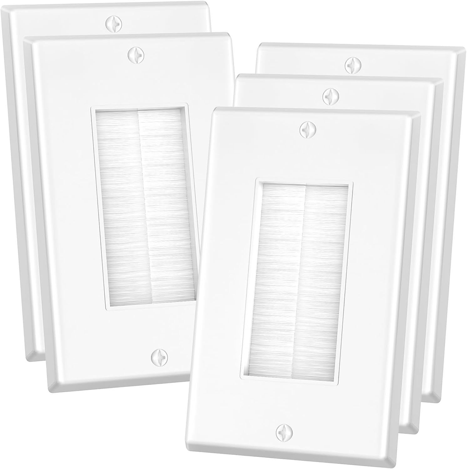 Brush Wall Plate, 5 Pack Single Gang Wall Plate Cable Pass Through for Low Voltage Wires, Cord Hider for Wall Mount TV, White