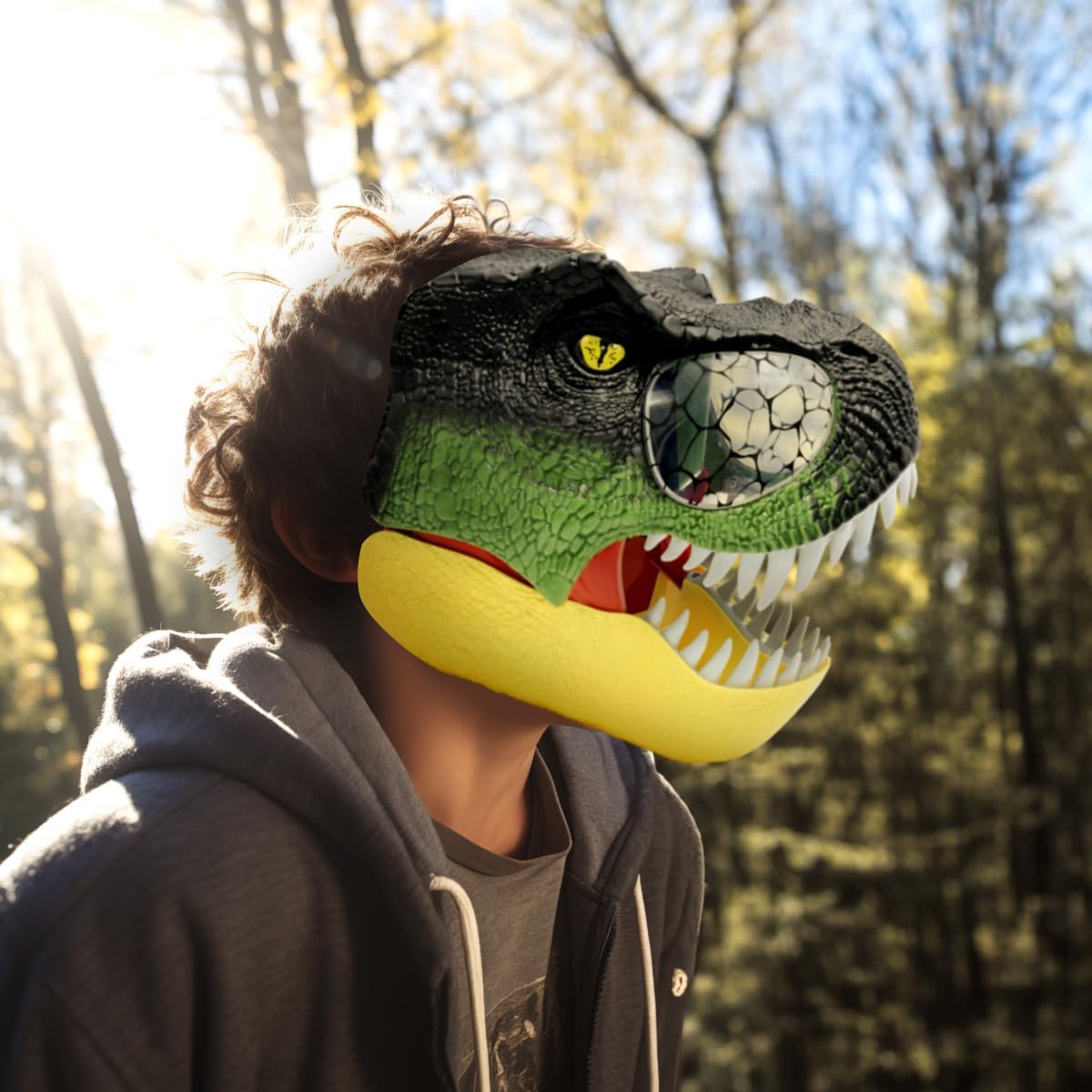 LEXiBOOK, Dinosaur mask, Movable jaw, Realistic toy with roars and light effects, Easy to put on, RPDINO01