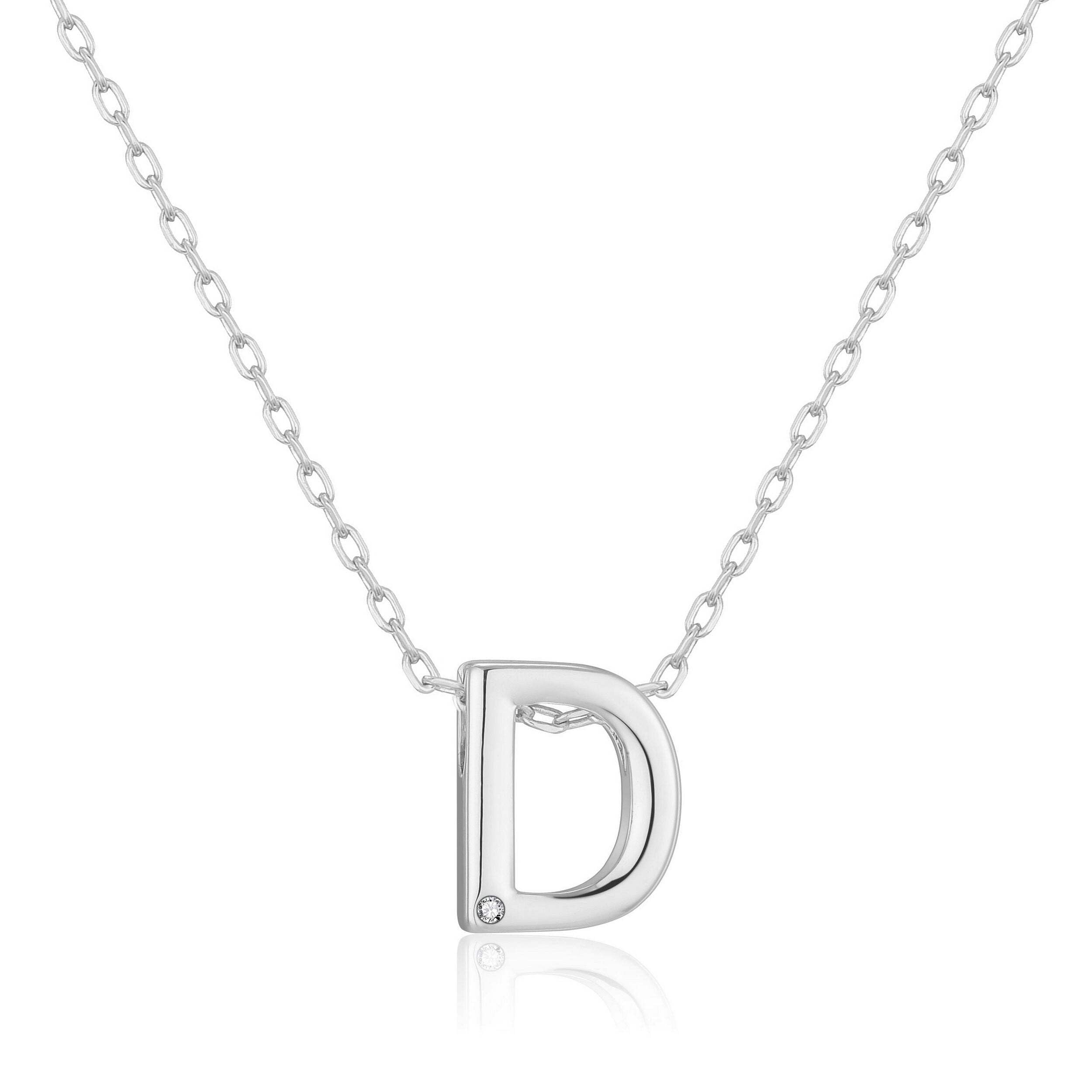 Philip Jones Silver Plated Initial Necklaces A to Z Created with Zircondia® Crystals