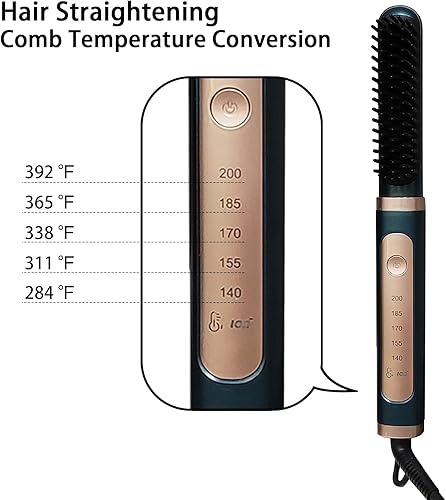 Miniatura 5 de Peine alisador de pelo con peine antiquemaduras, 5 ajustes de temperatura de nivel, función de apagado automático de calentamiento rápido de 30