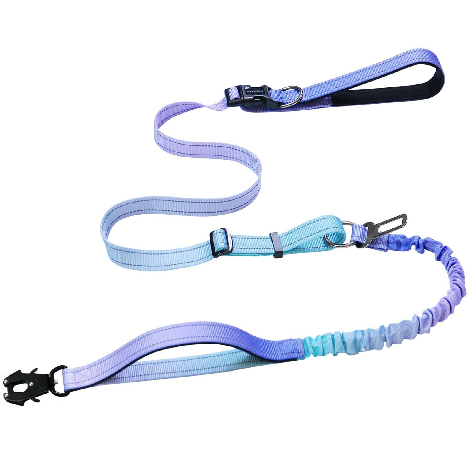 Guinzaglio per cani resistente con moschettone a sgancio rapido e guinzaglio elastico regolabile senza tirare, per passeggiate e addestramento, con cintura di sicurezza per auto, 1,2 - 1,8 m (viola