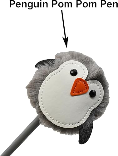 Miniatura 6 de Maydahui 6 bolígrafos de felpa con forma de pingüino, bolígrafos de gel con bola de piel esponjosa en tinta negra para oficina, escuela y fiesta