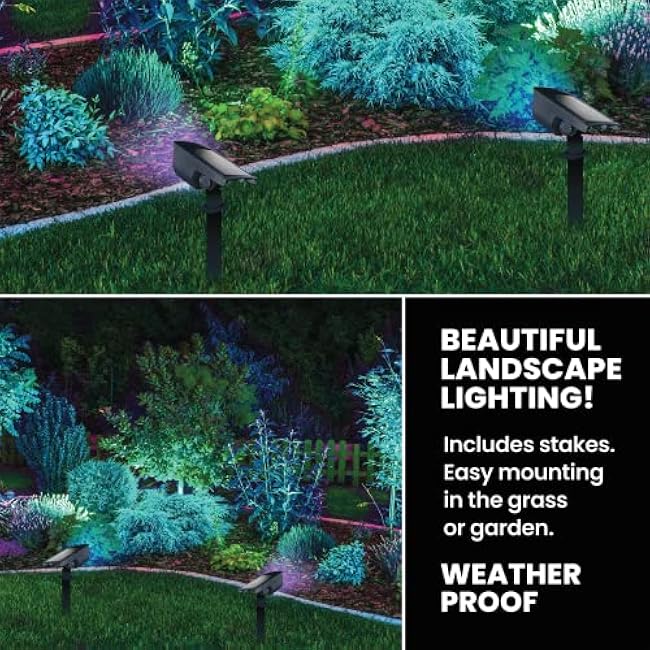 Bell+Howell Solar Lights Outdoor Bionic Burst Waterproof IP67 Path Lights, Landscape Outdoor Solar Lights for Yard Auto On/Off LED Bulbs, Wireless, Multicolor, Adjustable Light 2 Pieces
