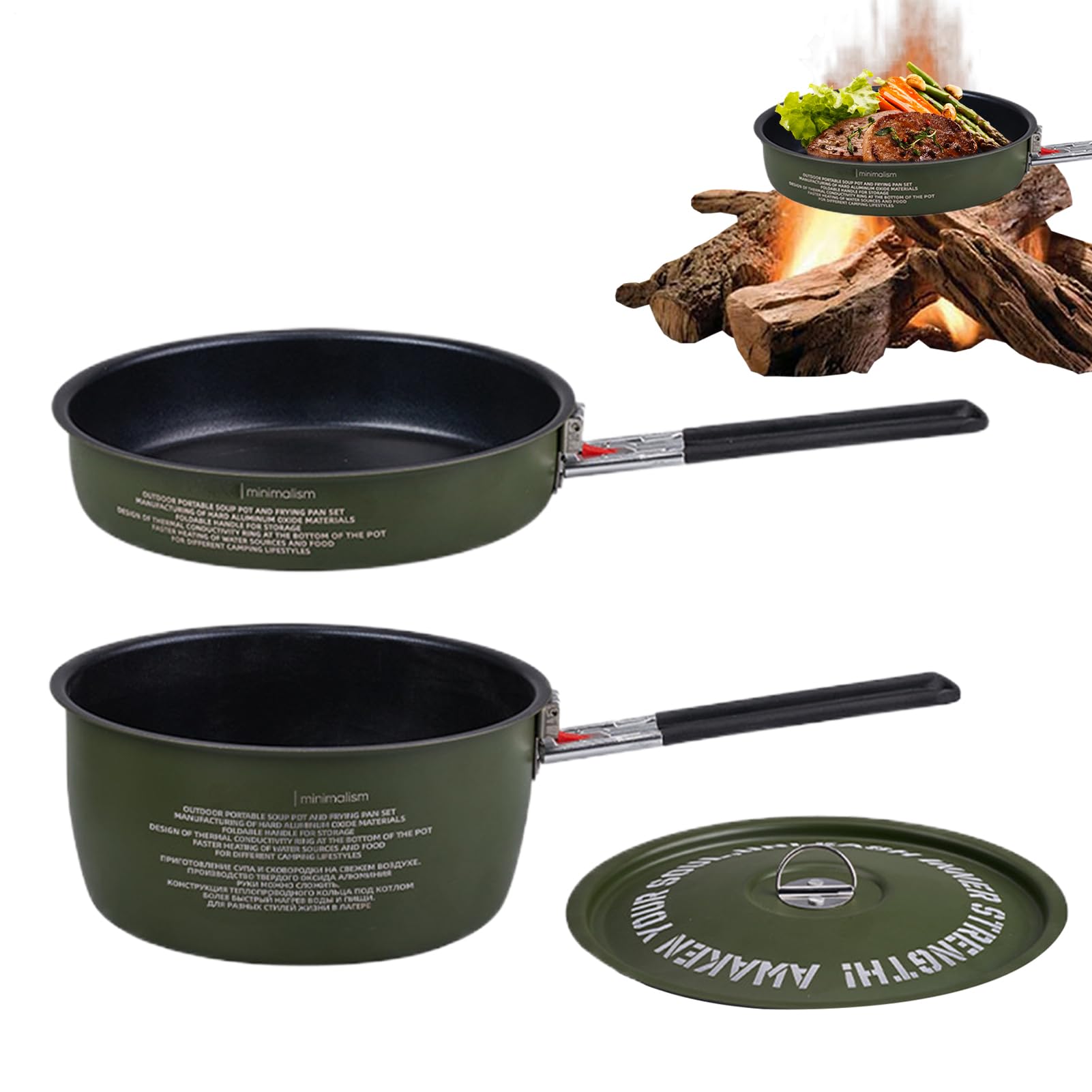 Pentola e padella da campeggio - Casseruola da zuppa per escursionismo - Manici staccabili Distribuzione termica uniforme per stufare friggere all'aperto Famiglia Picnic Spiaggia Escursionismo