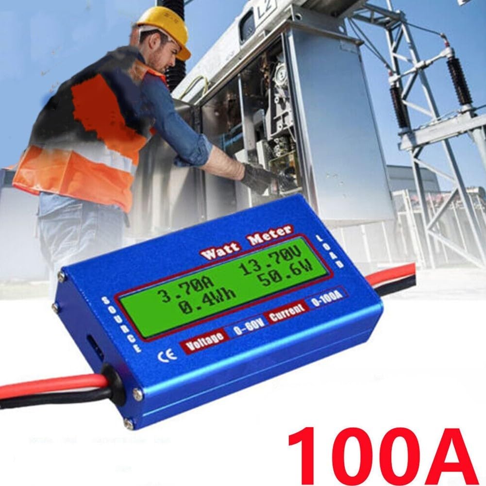 Analyseur de batterie CC 60 V 100 A Wattmètre testeur de tension en métal pour panneau solaire et circuit RC Mesure de performance avec courant et suivi Faible résistance Bleu