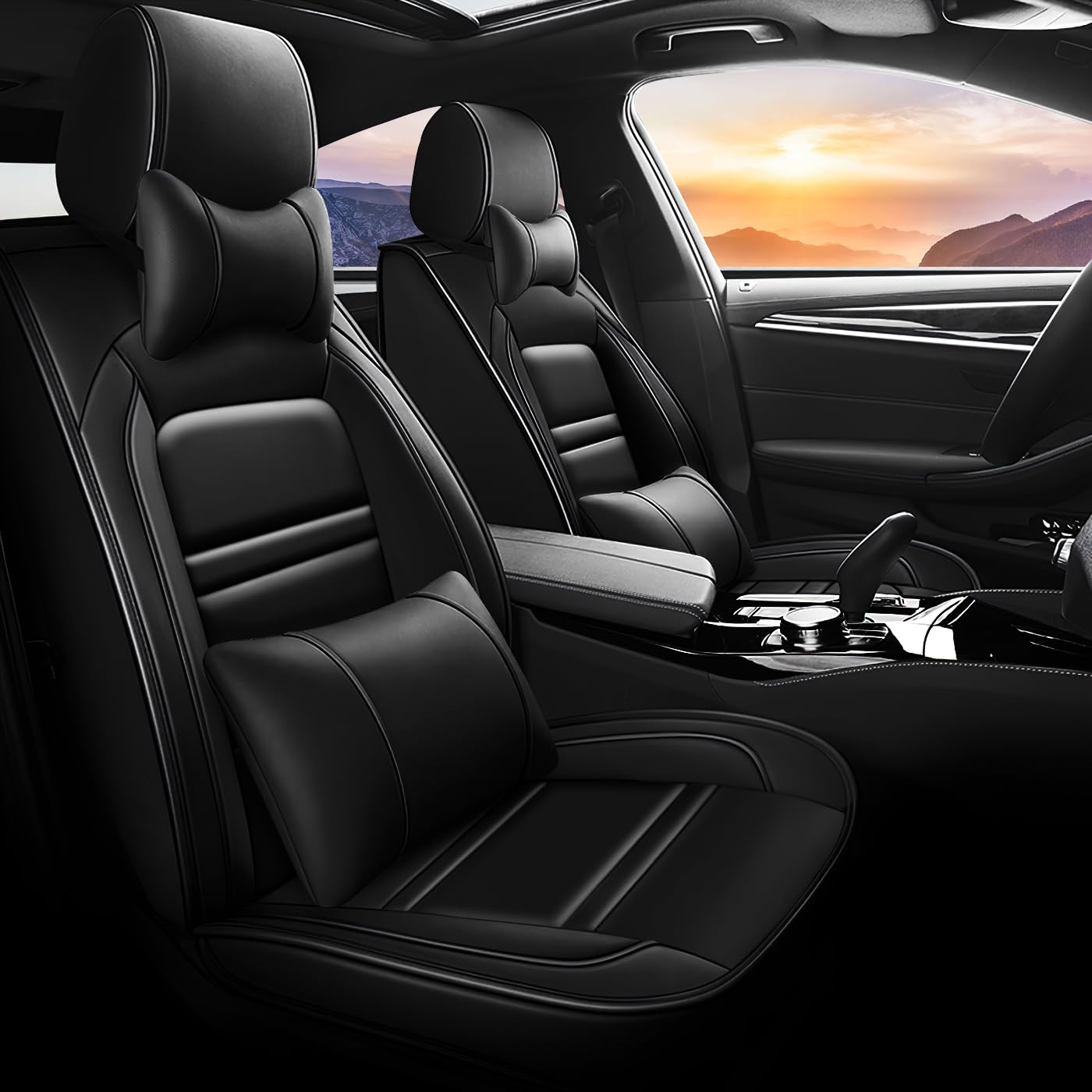 TENDER GLOW Leather Car Seat Covers Fit for Chrysler Pacifica 2004-2023, Car Seat Cover 7 Seat, Non-Slip and Waterproof Full Set with Pillow