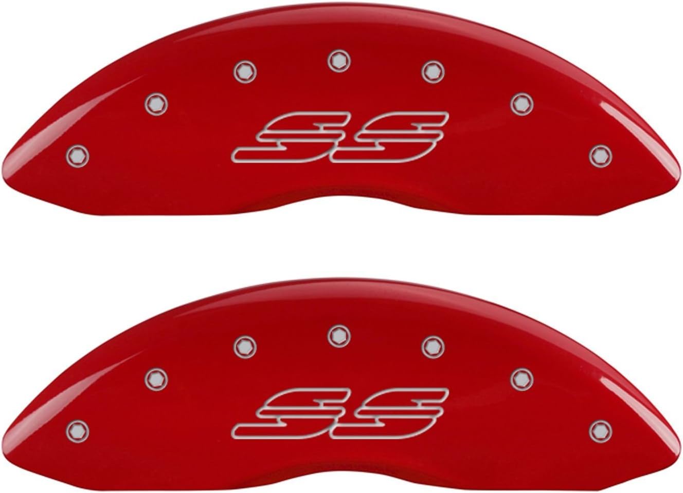 MGP Caliper Covers 14064SSS2RD SS Impala Logo Type Caliper Cover with Red Powder Coat Finish and Silver Characters, (Set of 4)
