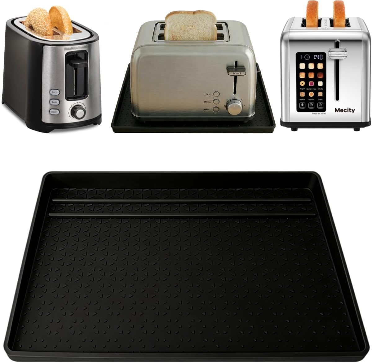 Toaster Crumb Catcher Tray for Under Toaster, 8x12 Inch Silicone Mat, Heat Resistant Non-Slip Under Toaster Crumb Tray, Easy Clean Crumb Catch Tray for Kitchen Countertop (Black-8x12")