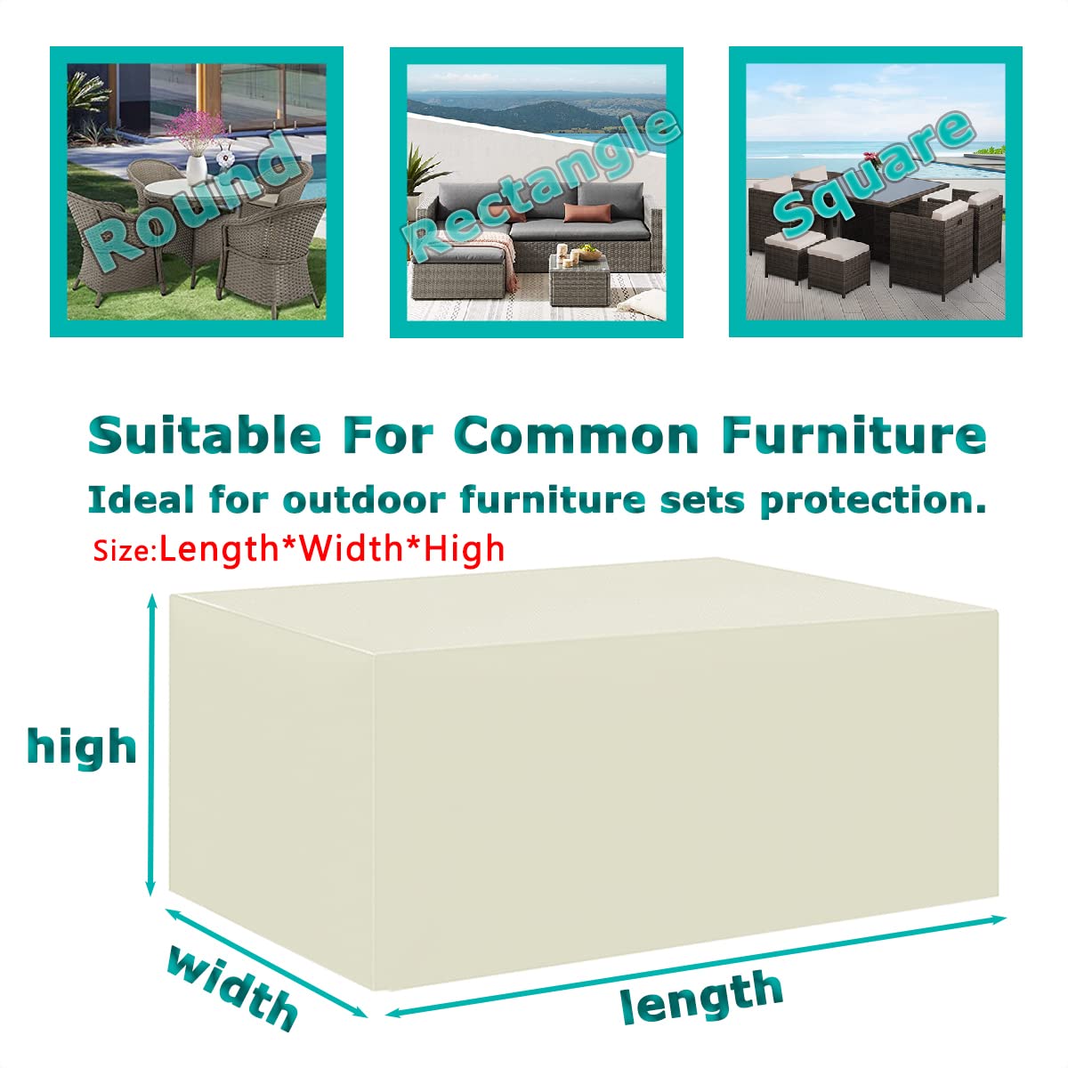 Housse Table de Jardin Rectangulaire Housse Protection Salon de Jardin Exterieur Bâche Table Jardin Imperméable Housse de Protection pour Table, Meubles, 420D Tissu Oxford, Beige (240x130x70cm)