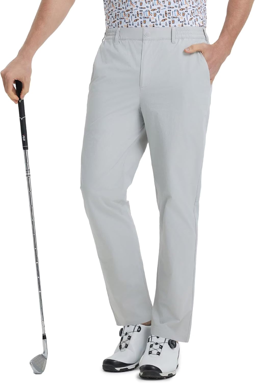 M MAELREG Mens Golf Pants 5 Pockets Lightweight - 30"/32"/34" Dry Fit Water-Resistant Stretch Dress Work Mens Casual Pants Silver Grey 30W x 30L