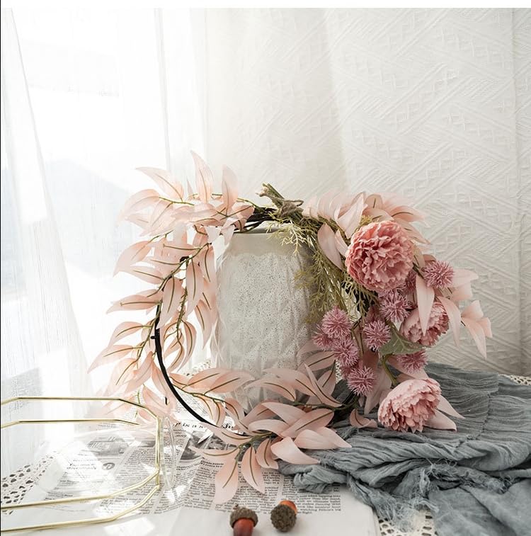 FLCSIed Pink Floral Hoop Wreath Artificial Flowers and Garland Metal Ring Wreath Hanging for Wedding Nursery Wall Decor - Image 2