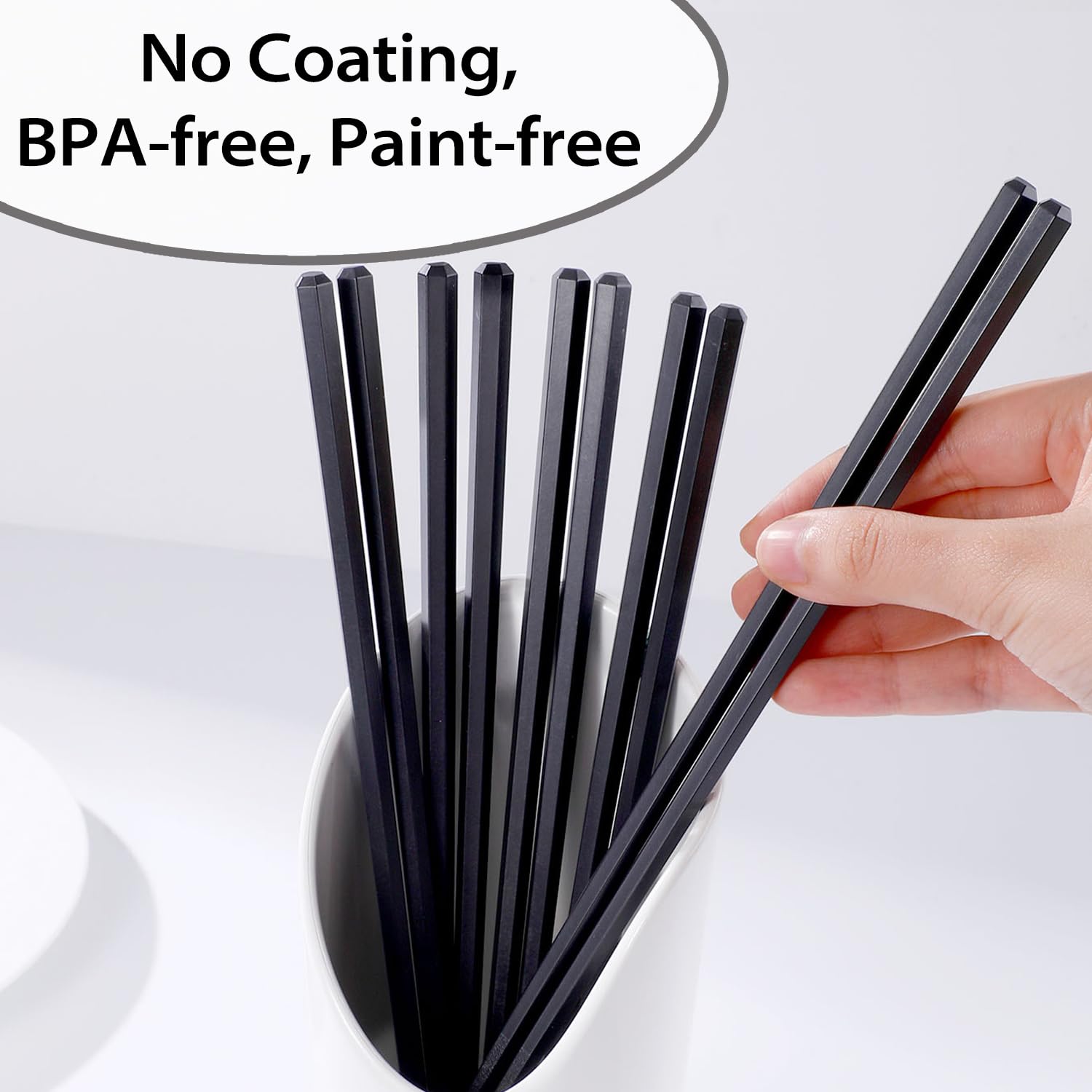 10 Pairs Reusable Fiberglass Chopsticks, Dishwasher Safe, 9.6 Inch, Premium Non-Slip, Chinese and Japanese Chopsticks, Black
