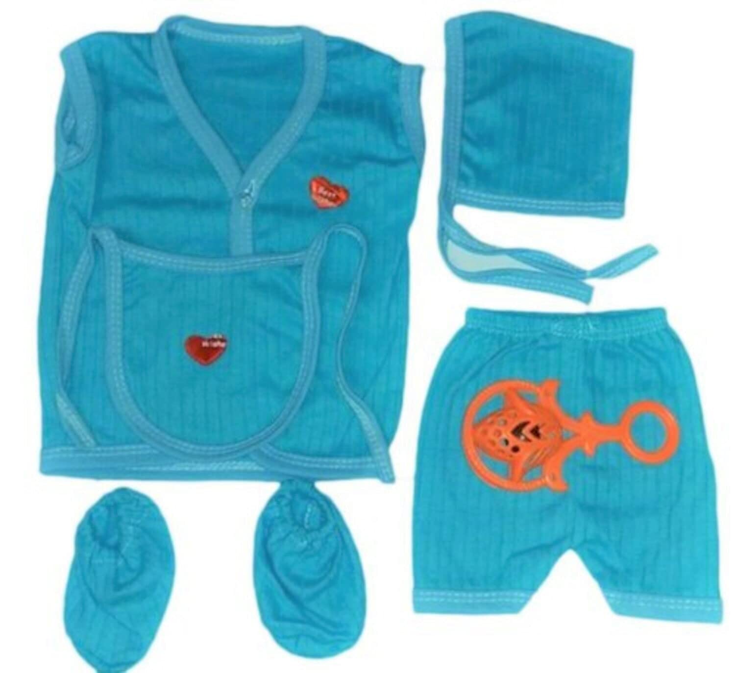 Rangoli creations Unisex Kiddys Kit I Romper Chadi Bootis Cap Teether Cotton Buds I All Baby Care Kit-image-22