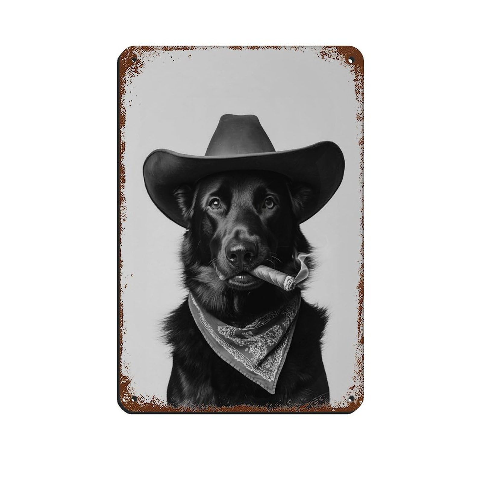 Black German Shepherd CowboyPoster Tin Sign Vintage Metal Pub Club Cafe Bar Home Wall Art Decoration Poster Retro 8x12inch(20x30cm)
