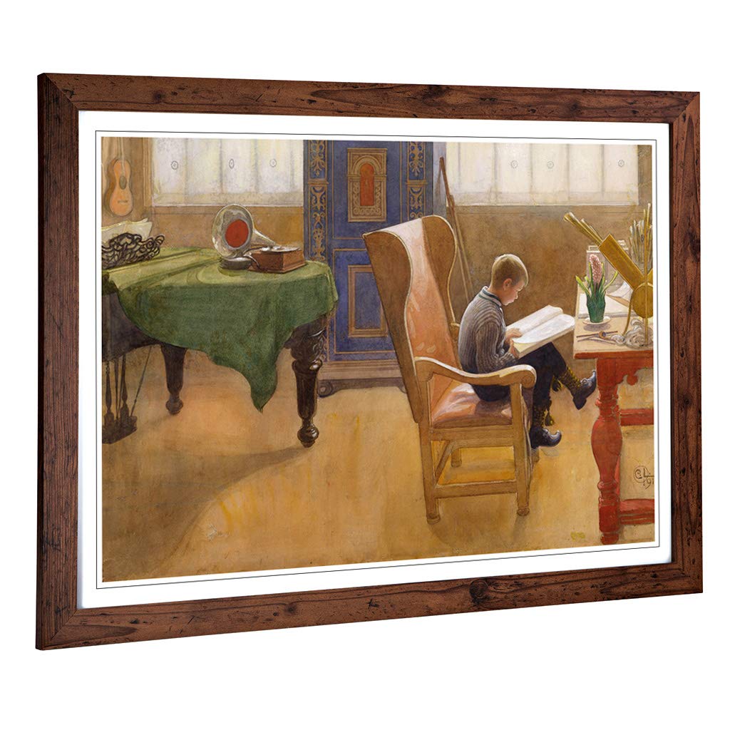 Big Box Art Framed Print of Carl Larsson Reading Design | Wall Art Picture | Home Decor for Kitchen, Living, Dining Room, Lounge, Bedroom, Hallway, Office, Walnut, A2 / 24.5x18 Inch / 62x45cm