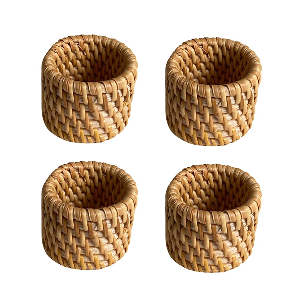 Bdkmms Primary Colour Woven Napkin Rings, 4Pcs Handmade Rattan Napkin Holders Natural Serviette Buckle Rings For Wedding Party Farmhouse Table Decor