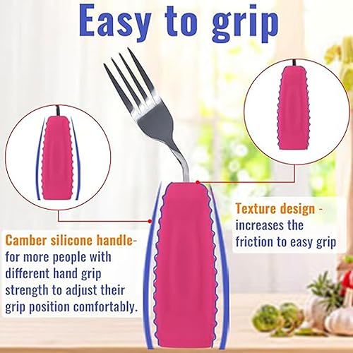 Miniatura 3 de Juego de utensilios adaptativos para temblores de manos, artritis y Parkinson, cubiertos con peso con mango antideslizante para un fácil agarre,