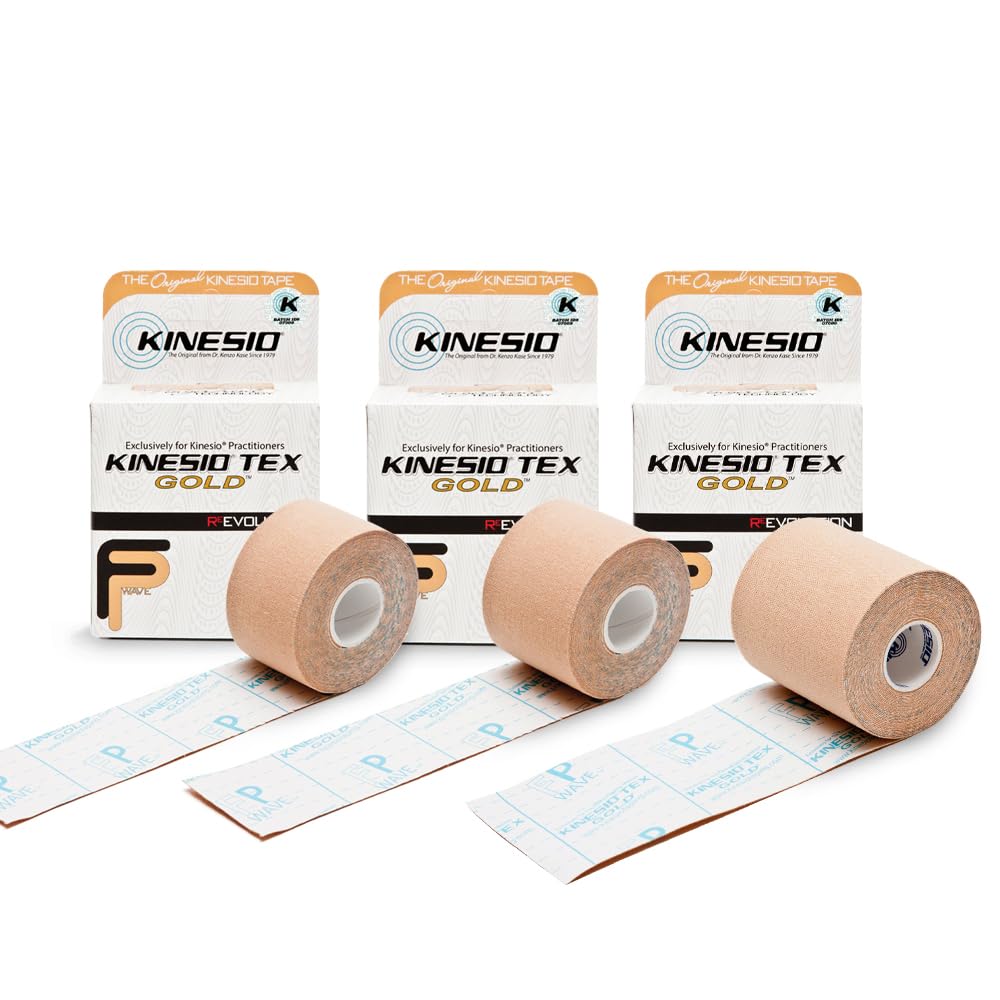KinesioTaping - Elastic Therapeutic Athletic Tape Tex Gold FP Bundle - 1", 2" and 3" Beige – Each Roll 16.4 ft - 3 Rolls