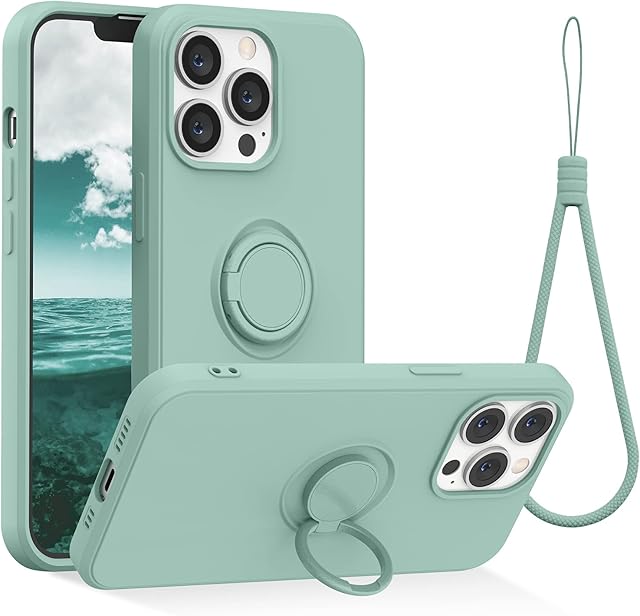 abitku Compatible with iPhone 13 Pro Case, Silicone with 360°Ring Kickstand Holder (Support Magnetic Car Mount) Microfiber Cloth Fully Coverage Designed for iPhone 13 Pro 6.1 inch 2021 (Mint Green)