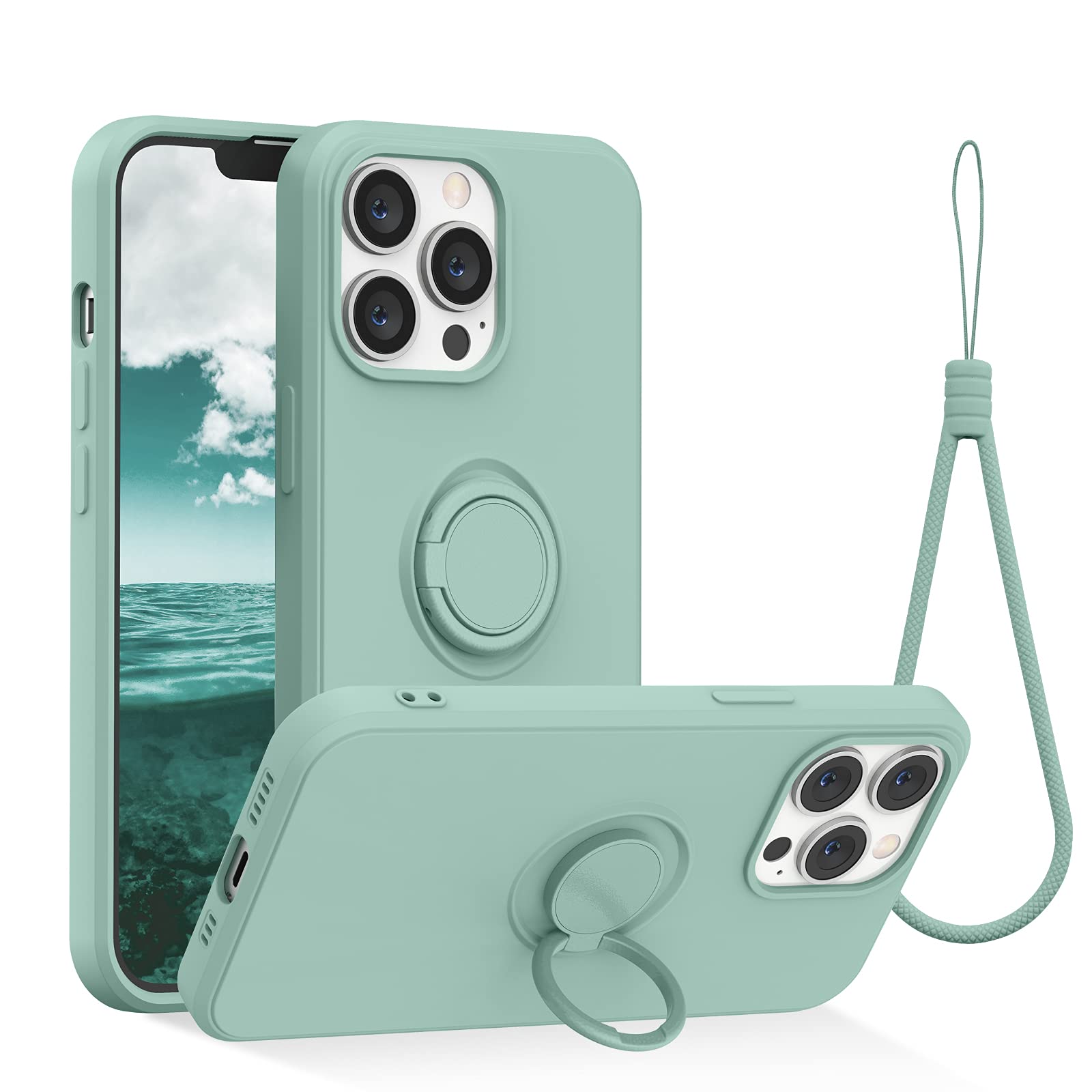 ABITKU for iPhone 13 Pro Case 6.1'', Ring Stand Silicone Slim