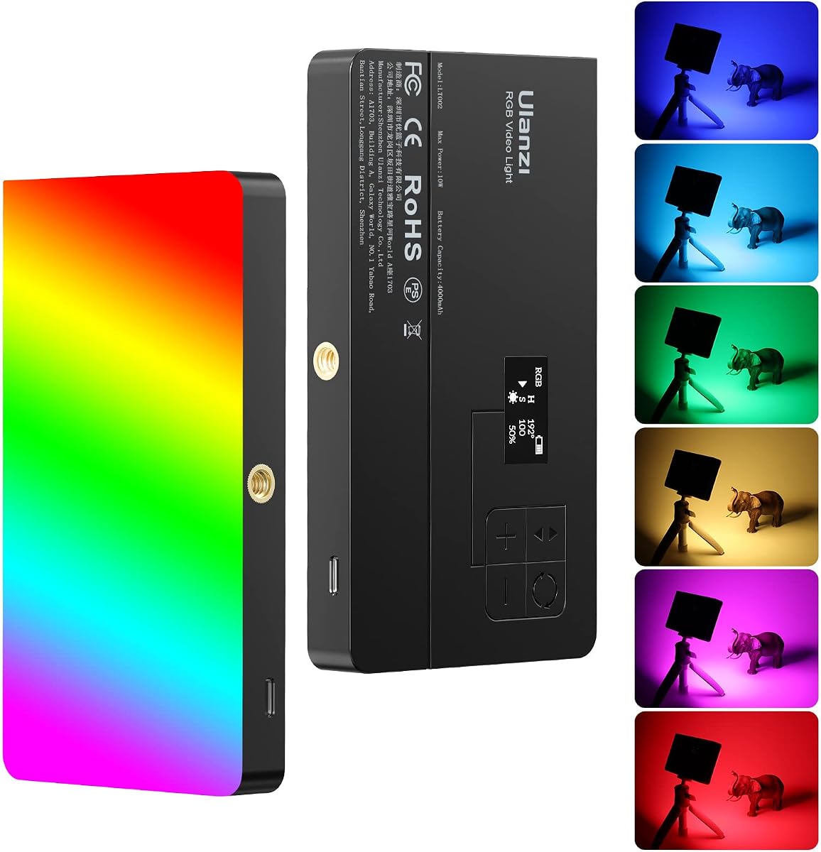 ULANZI LT002 ​​Luz de vídeo RGB, panel de luz LED portátil para cámara 0-360 a todo color, luz de vídeo LED CRI 95+ 2500-9000K, iluminación LED DSLR recargable de 4000 mAh para vlogging, fotografía, grabación de vídeo