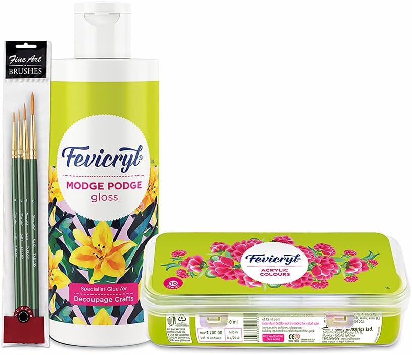 PIDILITE Fevicryl Decoupage Combo kit (1 Modge Podge, 1 Sunflower kit, 1 Brush Set) - Assorted