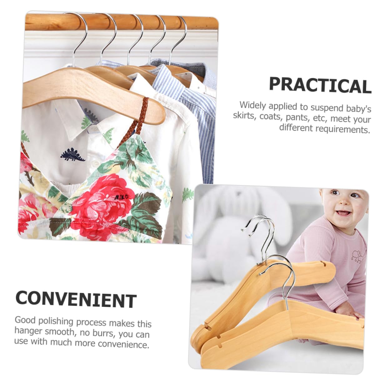 Cabilock 5 pcs Wooden Hangers Clothes Hangers for Closet Organization Non Slip Design for Clothes for Use